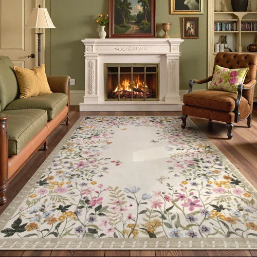 Floral Area Rug with Spiral Design - Elegant and Durable Carpet for Living Room, Bedroom, or Office Decor