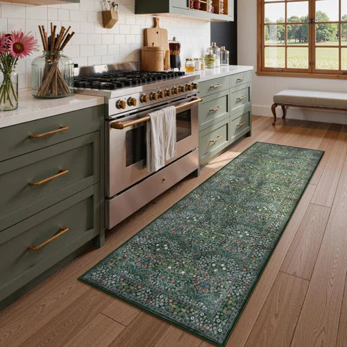 Floral Washable Stain Resistant Area Rugs for Living Room Bedroom, Vintage Boho Non-Slip Forest Carpet Rug for Entryway
