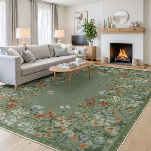 Floral Area Rug with Spiral Design - Elegant and Durable Carpet for Living Room, Bedroom, or Office Decor