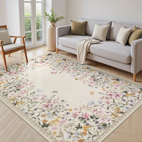Floral Area Rug with Spiral Design - Elegant and Durable Carpet for Living Room, Bedroom, or Office Decor