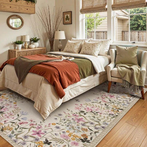 Floral Area Rug with Spiral Design - Elegant and Durable Carpet for Living Room, Bedroom, or Office Decor