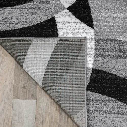 Mehul Woven Geometric Gray/Black/Ivory Area Rug – Modern Abstract Polypropylene Carpet for Living Room, Bedroom, Entryway, or Dining Room