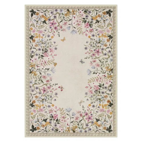 Floral Area Rug with Spiral Design - Elegant and Durable Carpet for Living Room, Bedroom, or Office Decor