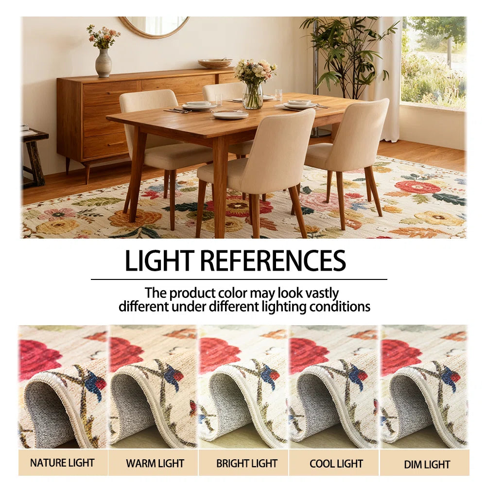 Machine-washable bedroom and living room carpet Vintage floral carpet Soft faux cashmere carpet