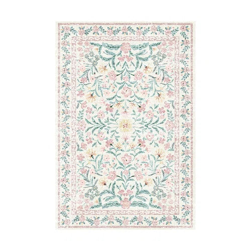 Machine-washable pink carpet Bohemian floral carpet