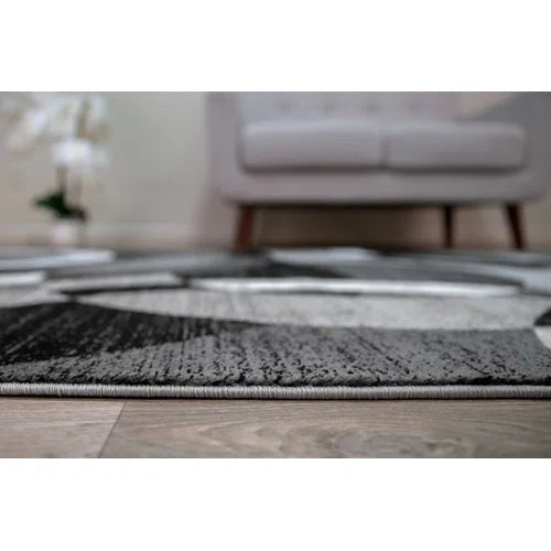Mehul Woven Geometric Gray/Black/Ivory Area Rug – Modern Abstract Polypropylene Carpet for Living Room, Bedroom, Entryway, or Dining Room