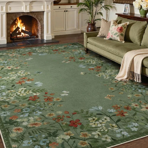Floral Area Rug with Spiral Design - Elegant and Durable Carpet for Living Room, Bedroom, or Office Decor