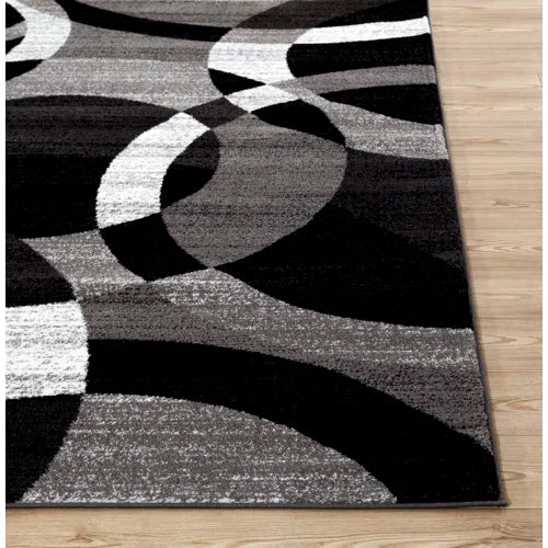 Mehul Woven Geometric Gray/Black/Ivory Area Rug – Modern Abstract Polypropylene Carpet for Living Room, Bedroom, Entryway, or Dining Room