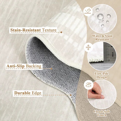 Machine Washable Rug with Rubber Backing Border Design Non-Slip Carpet for Living Room, Bedroom, Dining Room, Office, Playroom