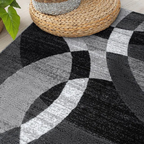 Mehul Woven Geometric Gray/Black/Ivory Area Rug – Modern Abstract Polypropylene Carpet for Living Room, Bedroom, Entryway, or Dining Room