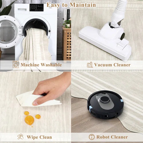 Machine Washable Rug with Rubber Backing Border Design Non-Slip Carpet for Living Room, Bedroom, Dining Room, Office, Playroom