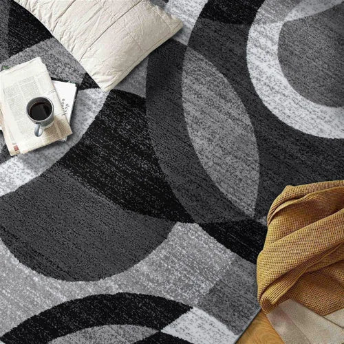 Mehul Woven Geometric Gray/Black/Ivory Area Rug – Modern Abstract Polypropylene Carpet for Living Room, Bedroom, Entryway, or Dining Room